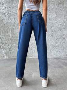 Hoch taillierte Knie Laser zerrissene Freund Mutter Jeans, einfarbig zerstört asymmetrische/asymmetrische Taschen