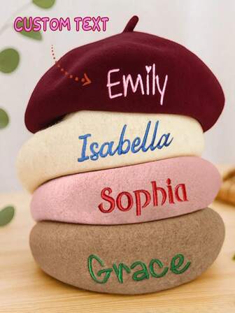 1pc Customized Embroidered Solid Color French Retro Beret Hat, Comfortable Outdoor Fashion Personalized Multi-Color Pure Beret Hat For Autumn/Winter, Personalized Gift