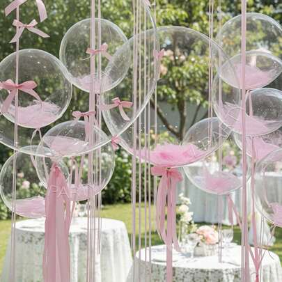 15 יחידות/25 יחידות/36 יחידות בלוני בועה שקופים בגודל 24 אינץ'/18 אינץ'/10 אינץ' עם פפיון פוליאסטר, קישוטי מסיבת יום הולדת ורודים, מתאים למסיבת יום הולדת, מסיבת נסיכות, מקלחת תינוק, יום ולנטיין, חתונה, מסיבת רווקות, ציוד למסיבות