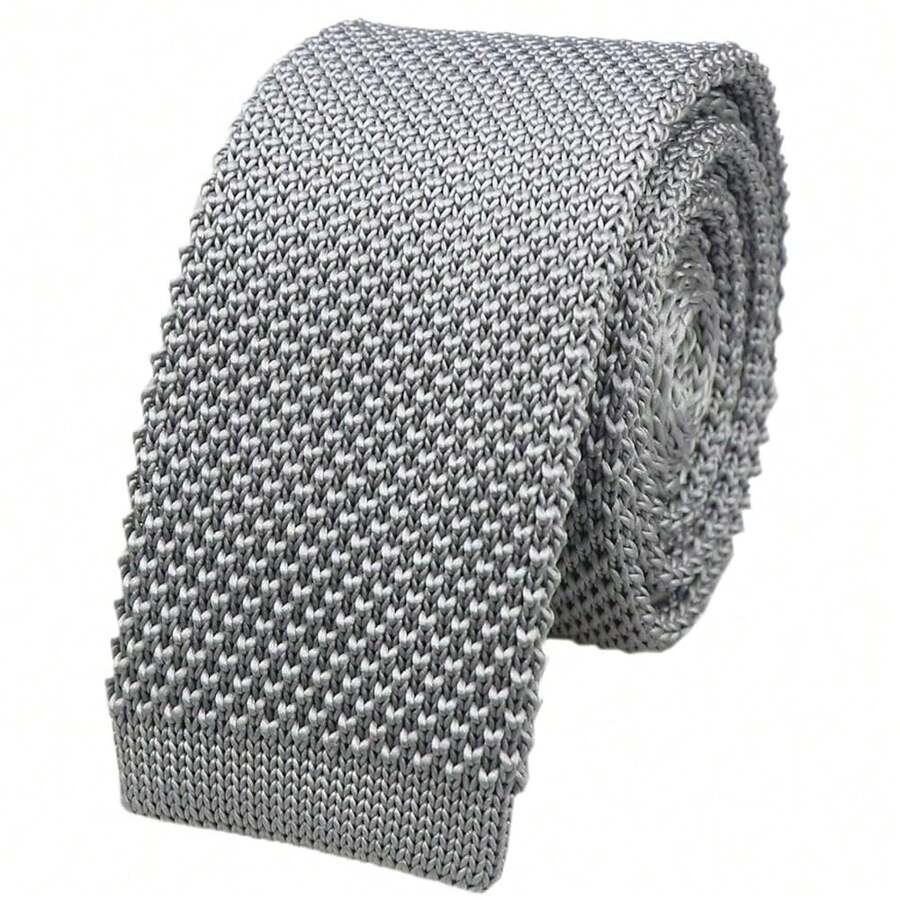 Corbata delgada de punto de unicolor para hombres, acabado cuadrado, {"Talla":"Talla única","Color":"Blanco nieve" - Multicolor22 - Ver 1