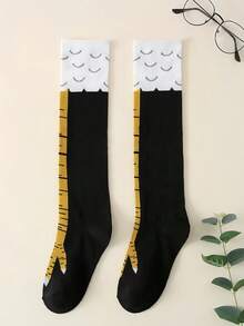 1 Pair Chicken Leg Design Socks, Funny Novelty Socks For Men In Spring/Autumn, Thin Chicken Claw Socks For Women In Summer, Fitness & Slimming Long Tube Socks, Cozy Socks - Yellow - View 4