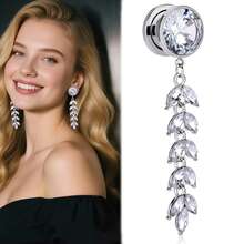 2PCS Elegant Wedding Ear Gauges Diamond Stainless Steel Ear Plugs Tunnels Ear Gauge Stretcher Fashion Rhinestone Tassel Dangle Earrings Body Piercing Jewelry Women