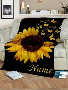 1 Custom Sunflower And Butterfly Print Flannel Blanket - Personalized, Soft, Warm Digital Print, Tear-Resistant, Machine Washable, Hypoallergenic, All-Season Multi-Purpose Blanket Suitable For Sofas, Beds, Travel, Camping, Living Rooms, And Offices. Perfect As A Mother's Day Gift. - Multicolor - View 9