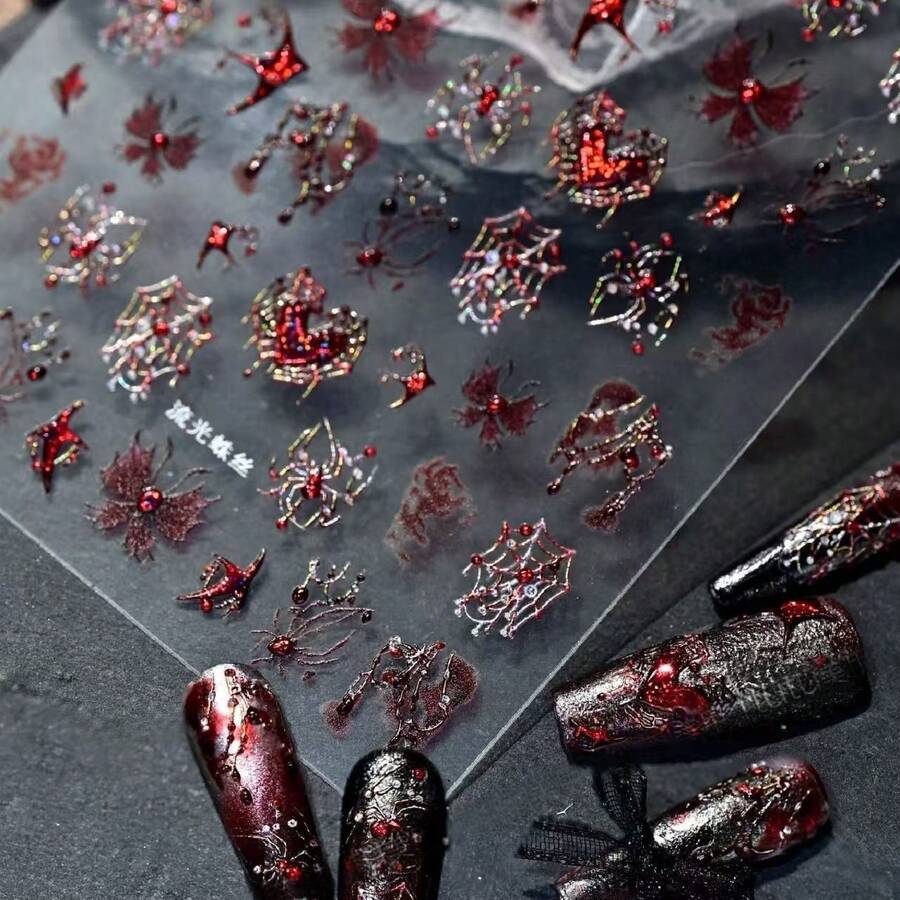 Adesivi per unghie con farfalle piatte glitterate, cuori e perle, impermeabili, decorazioni per unghie dolci e scure