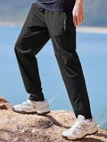 2pcs Breathable Lightweight Casual Zipper Pocket Pants For Teenage Boys, Suitable For Sports, Outdoor Activities, Spring/Summer Wear - Black - View 3