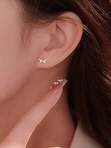 2 PCS Cute Fashion S925 Sterling Silver Dragonfly Insect Earrings Suitable For Women's Halloween Party Gifts - Gold - View 2