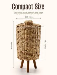 2 Gallon Wicker Trash Can With Lid, Water Hyacinth Wicker Waste Basket For Bathroom - Drative Bathroom Trash Can With Wooden Leg - Rattan Garbage Can With A Lid, Liner - Assembly Required,23171347 - 彩色 - 查看 2