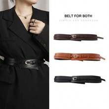 1 Dual-Purpose Women's Belt, Korean Retro Casual Style, Suitable For Perfect Waist Decoration Of Suits, Jackets, Dresses, Etc. Summer, School Fall, Autumn, Halloween  Plain    Casual    PU Leather    Buckle - Black - View 2