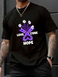 Camiseta unisex de 100% algodón Faith Hope Love Cure Hodgkins Lymphoma Cancer Awareness, camiseta de manga corta estampada para otoño e invierno - Negro - Ver 1