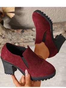 Talons épais à bout rond rouges, confortables et polyvalents, pour le printemps/l'automne