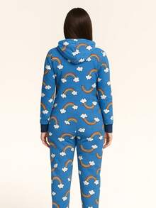 Mameluco Pijama de una pieza Estampado Arcoiris Felpa Suave para Adulto con Cierre Kigurumi para Mujer - Azul - Ver 2