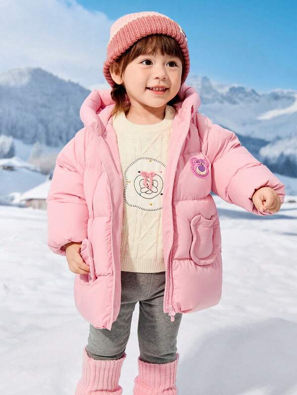 Balabala Baby Girls' Down Coat, Bear - Shaped Pockets – Warm Fabric, Hooded Design Winter Coat