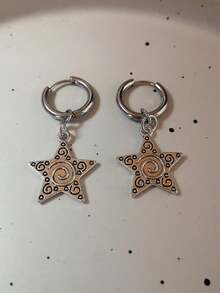 1pc Gothic Punk Style Rivet Swirl Star Earrings, Fashionable Cute Earrings For Women - Silver - View 12