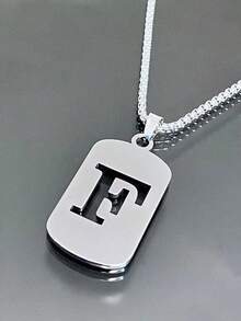 1 Piece Fashionable And Personalized Geometric Square Necklace With 26 English Letter Pendant Made Of Stainless Steel, Simple And Versatile Accessory Foromen And Men