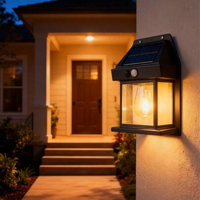 2025 新款超亮太阳能户外壁灯，复古钨丝灯，压铸铝材质，复古简约风格，黑/白，弧形壁挂造型，防水+加固安装底座，光电传感器+防水+照明，适用于别墅、花园、户外走廊，四季皆宜