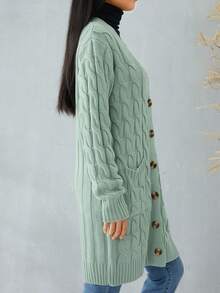 Female Cardigan, Solid Color Long Sleeve Sweater Knitted Coat With Pockets For Spring Fall, S/M/L - Light Green - View 5