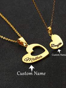 2 pezzi Set di collane con ciondolo a cuore cavo personalizzato per madre e figlia, in acciaio inossidabile, regalo per compleanno, festa della mamma, San Valentino, Natale - Multicolore - Visualizzare 10