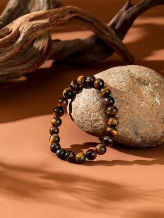 Natural Tiger Eye Stone Bracelet, Buddha Beads Wrist Mala, Zodiac Dragon Year Jewelry, Birthday Gift For Men & Women, Couples