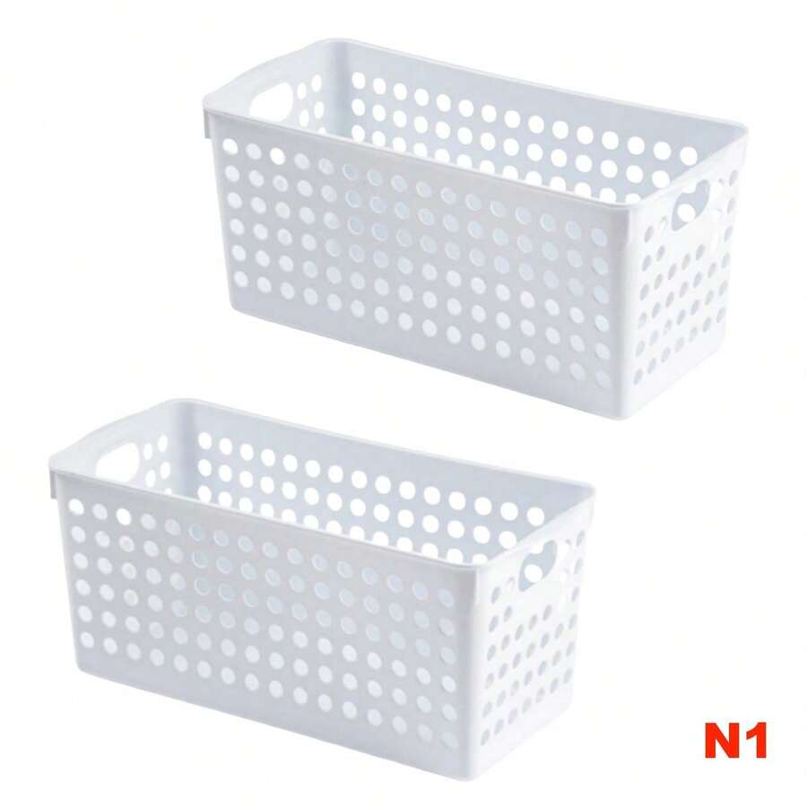 ZYLX SHOPPING – Pack 2 Cestas Organizadoras de Plástico | Un Solo Tamaño y Color | Resistentes, Apilables y Multiusos para Hogar y Oficina - Blanco - Ver 1