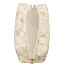 Makeup Bag Travel Cosmetic Bag For Women Girls, Zipper Make Up Pouch, Floral Flowers Toiletry Organizer Makeup, Portable Storage Bag, Cosmetic Travel Cloth Bag (Yellow Orange Flower){"Color_name":"B5YellowOrangeFlower"} - B5黃橙花 - 查看 3