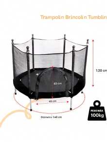 DMA Trampolín Infantil con Red, Brincolín para niños desde 5 años, Lona de salto negro con malla y cama de resortes, apto para interiores y exteriores - Negro - Ver 4