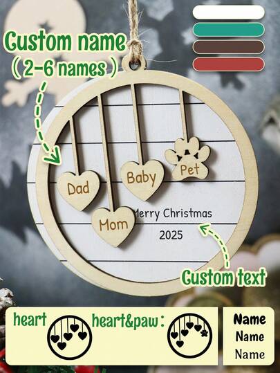 Decorazioni natalizie personalizzate, decorazioni per albero di Natale personalizzate, ornamenti con 2-6 nomi personalizzati, decorazioni natalizie con testo personalizzabile, Natale, Buon Natale, festa di Natale, decorazione per il soggiorno, giardino, lavoretti di Natale per bambini, decorazione per la stanza, regali di Natale, ragazzo, ragazza, mamma, papà, bambini, famiglia