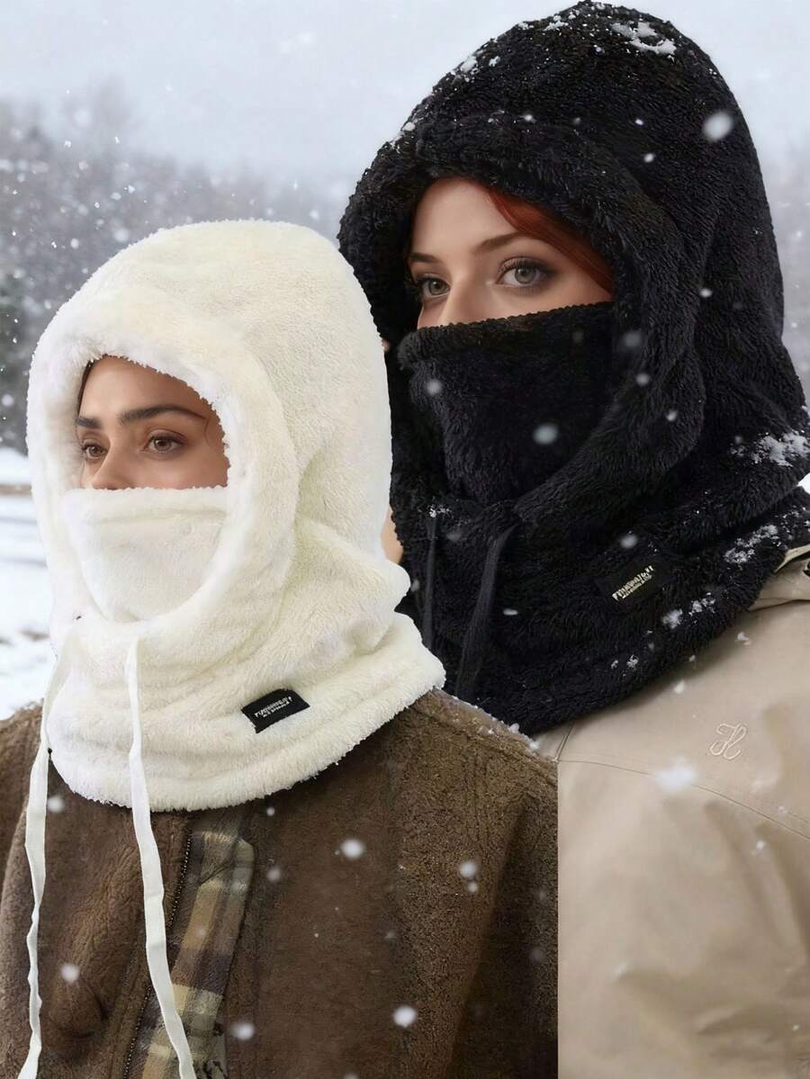 1 buc sau 2 buc mască de față din fleece pentru exterior - șnur elastic, caldă pentru ciclism, schi, sporturi în aer liber, culoare solidă, moale, din pluș, îngroșată, rezistentă la vânt, cagula, încălzitor de gât, potrivită pentru ieșiri zilnice, schi, ciclism, haine asortate, echipament de iarnă - Multicolor - Vizualizare 1
