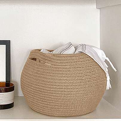 1 件绳索储物篮，圆形篮子整理器，适合存放袜子、狗玩具、毛巾，可爱的储物篮，适用于客厅、卧室、婴儿房、浴室毛巾储物篮、礼品篮。