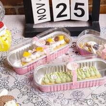 100套迷你面包烤盘（带盖和勺子）粉色，170克，长方形铝箔烤盘 - 彩色 - 查看 3