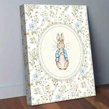 1 pieza Impresión de arte vintage de conejo, Decoración vintage para guardería, 1 pieza Ilustración con marco floral, Ideal para sala de estar, dormitorio, oficina en casa, Decoración de conejo - Multicolor - Ver 2