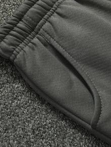 Men's Solid Color Drawstring Waist Pocket Tapered Casual Sweatpants - Dark Grey - View 4