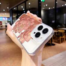 Funda transparente de TPU suave, compatible con las series  16, 15, 14, 13, 12, 11, X, XS, XS Max, Mini, Plus, Pro Max, Galaxy S20, S21, S22, S23, 24, 25, Galaxy A05-A56, OPPO A, RENO, con un elegante diseño con motivos de lotos. Funda protectora clásica suave, a prueba de golpes, resistente a caídas, resistente a arañazos y duradera. - transparente - Ver 3
