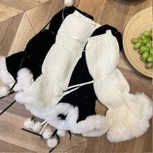 SherryDC Womens Y2k Knit Leg Warmers Harajuku Japanese Long Boot Socks Kawaii Lolita Winter Leg Cover{"Color_name":"890-White"} - 多色1 - 查看 5