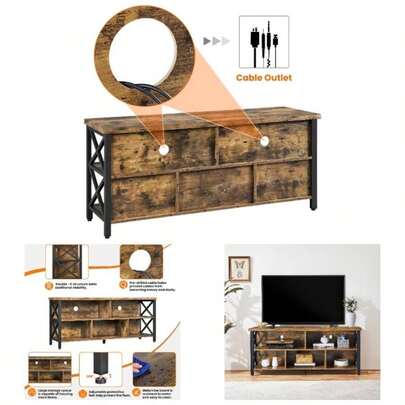 TV Stand TV To 65 Inch, Industrial TV Stand Living Room, Console Table With Shelves Storage Cabinets, 140x 40x 61.5, Rustic Brown