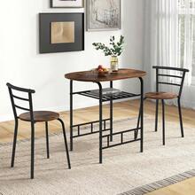 Dining Table And Chairs Set 2, 3 - Piece Compact Dining Room Set With Storage Shelf, Metal Frame, Breakfast Bar Table Kitchen, Living Room And Lounge Office Black - Rustic Brown - View 8