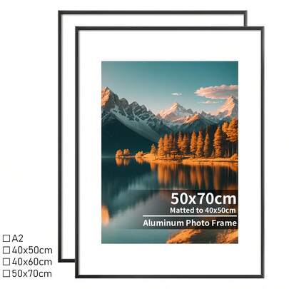 1 st extra stor 50x70 cm svart tunn aluminiumfotoram med passepartout, lämplig för 40x50 cm foton, 40x60 cm metallaffischer, konstverk, tryck, pussel, diamantmålningar - HD-akryl, kan visas vertikalt eller horisontellt, lämplig för väggdekoration i hemmet, kontoret, korridoren och köpcentret.