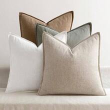 Neutral Linen Pillow Covers Pack Of 4 Decorative Natural Solid Throw Pillow Covers Soft Accent Boho Farmhouse Couch Pillowcases Modern Home Decors Living Room Bed Sofa 18x18 Inch - 16 英吋 x 16 英吋(4 件裝)+ 中性色 - 查看 1