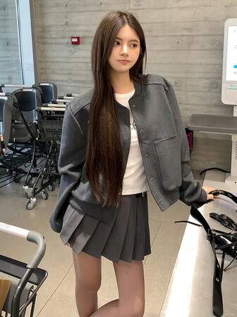 春夏女士优雅休闲短款外套纯色时尚复古棒球外套韩版女式时尚长袖户外外套女士新款派对服装圣诞节