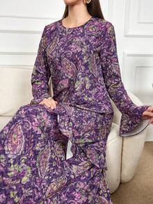 Spring Women's Floral Allover Print Boho Long Sleeve Maxi Dress 2025 New Year Fashionable Loose Fall Dresses Belted Vacation Casual Long Dresses Elegant Party Beach Graduation Chic Evening Dress