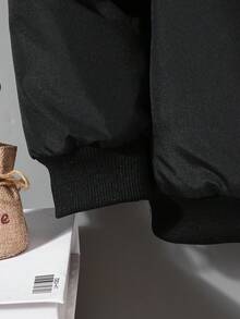 Tween Boy Casual Outdoor Boxerjacka med bokstavstryck och fickor, höst/vinter - Svart - Visa 5