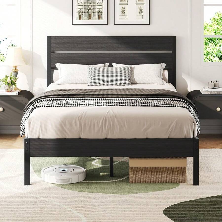 Full Bed Frame With Headboard And Footboard, Metal Full Bed Frame With Under-Bed Storage, All-Metal Support System, No Box Spring Needed, Easily Assemble, Rustic Grey,23062406 - 灰色 - 查看 1