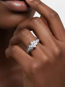 1 pieza Anillo de boda para mujer, 2.1g de plata esterlina 925, 1 quilate de moissanita, estilo bohemio y de palacio, regalo de compromiso, propuesta de matrimonio, aniversario, Día de San Valentín, incluye certificado de moissanita y elegante caja de regalo - Plateado - Ver 6