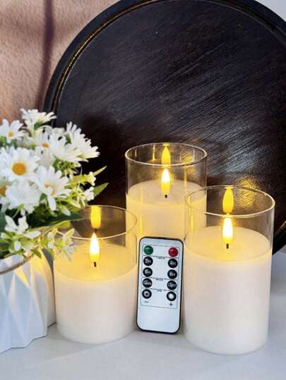 Set Of 3 LED Candles With Remote And Timer - Flameless, No-Plug Holiday Candles With Realistic Flickering Flames, Warm White Light, Durable Plastic, And Elegant Black And White Design, Perfect For Home Decor, Bedrooms, And Living Rooms - Easy To Maintain, Energy-Efficient Lighting, Remote-Controlled Candles With Flickering Lights, Flameless Taper Candles