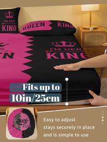 1pc Pink & Black Fitted Sheet, Fits 9-12 Inch Mattress Depth, Soft, Wrinkle-Free, Breathable & Comfortable, Suitable For All Bed Sizes Including Twin, Full, Queen, King, Machine Washable, Ideal For Home & Dorm, Bedroom Decor, Bedding, Fluffy Bedding, Women's Gift, Queen & King Bed - Multicolor - View 5