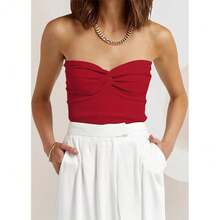EFAN Womens Tube Tops Fall Fashion Summer Outfits 2025 Casual Beach Vacation Clothes Sweaters Strapless Sleeveless Tank Tops{"Size_name":"Large","Color_name":"Red"} - 紅色 - 查看 7