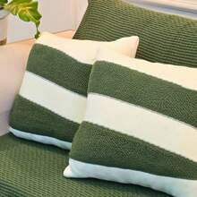 Sofa Armchair Knitting Blanket Kit 150x100cm Siena Decorative Living Room + 2 Cushion Covers 45X45cm - 橄欖綠和沙色 - 查看 5