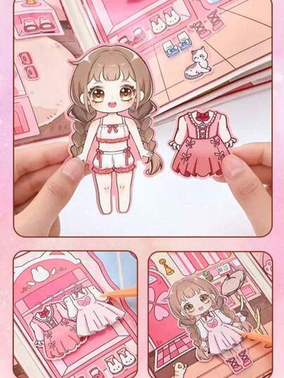 1pc All-Size Cartoon Mani Mani Daily Life Paper Quiet Book, Pink Handmade DIY Quiet Book With Materials, No-Cut Stress Relief Squeezing Scrapbook. Suitable As A Thoughtful Gift For Friends, Kids, Birthdays, Parties, New Year, Christmas