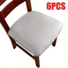 4/6 件 PU 皮革椅套，易于清洁的防水弹力椅子保护套，纯色可选，适用于客厅、餐厅和其他家具装饰 - 彩色 - 查看 18