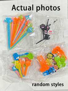 108支随机动物造型食物签，可爱儿童便当盒配件，可重复使用的儿童水果牙签，萌趣儿童午餐用品，适合挑食儿童 - 随机组合 - 彩色 - 查看 5