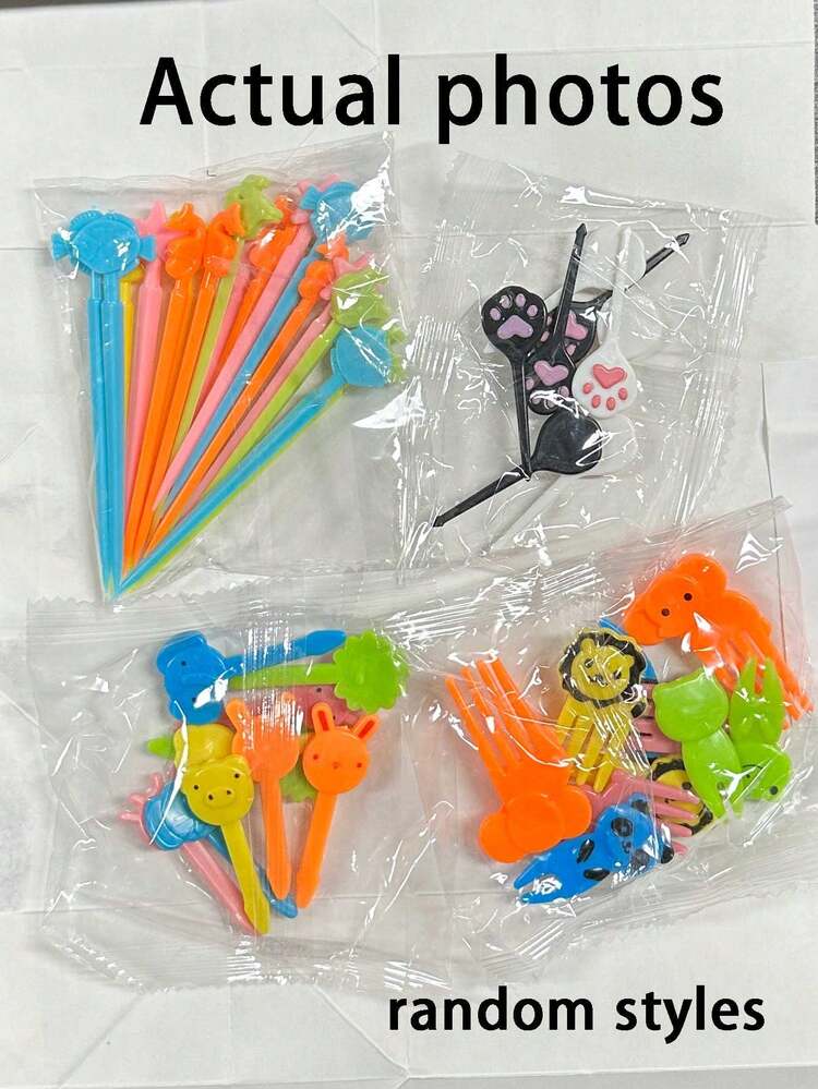 108 piezas de Palillos de comida con diseños de animales para niños, palillos de comida divertidos para accesorios de caja de bento, palillos de fruta reutilizables para niños pequeños, accesorios de almuerzo lindos para niños quisquillosos - Multicolor - Añade 4